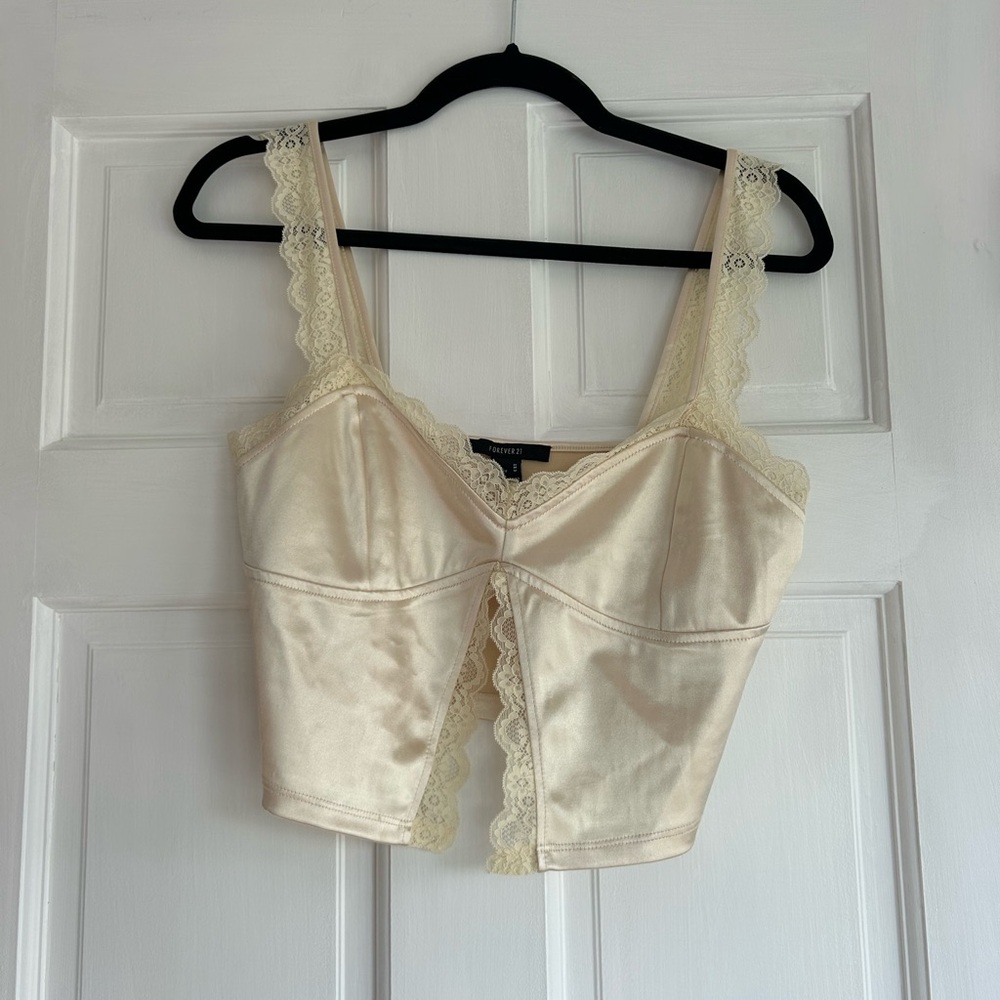 Forever 21 Beige Lace Satin Top